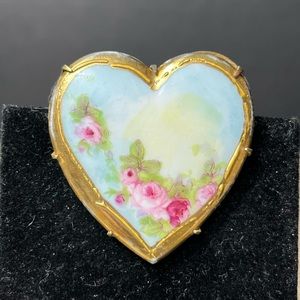Antique Victorian Style Brooch Hand Painted Porcelain Flowers
